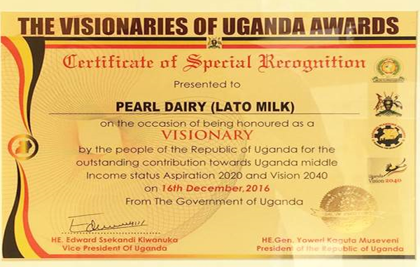 Lato Milk conferred with the Visionaries of Uganda Award 2016
